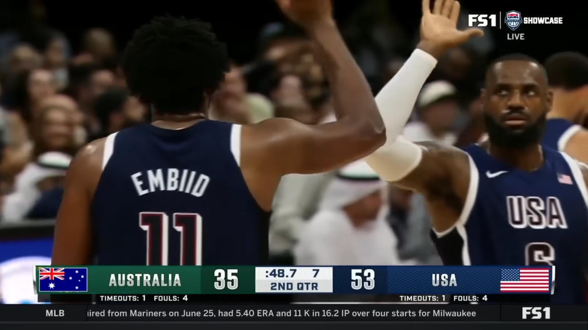 Joel Embiid LeBron James Team USA 16 juillet 2024