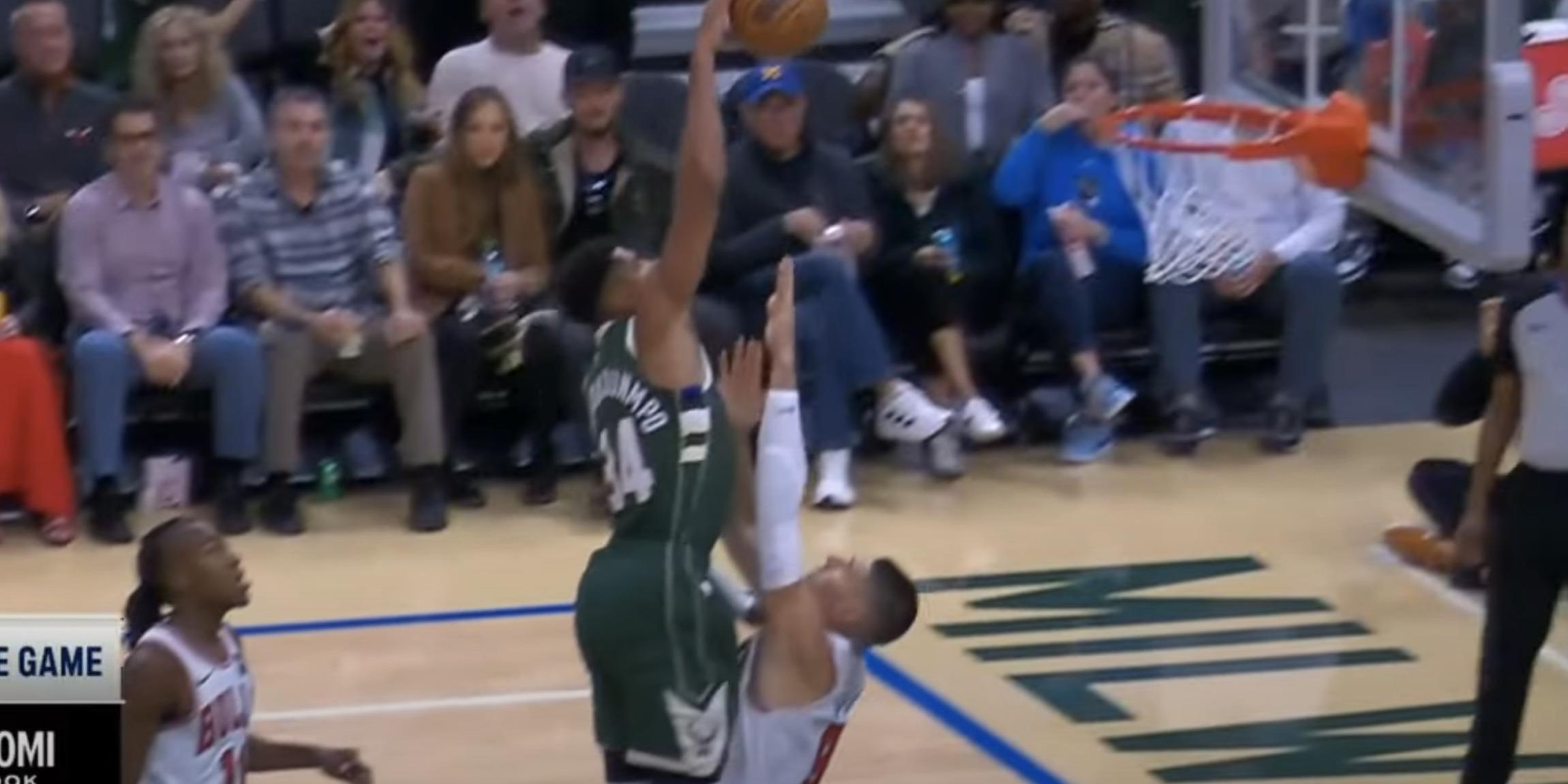 Giannis Antetokounmpo Nikola Vucevic poster dunk